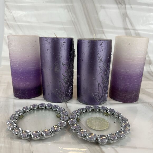 Purple Decorative Bedazzled Candles & Holders Single Wick & Battery Operated - Picture 7 of 14